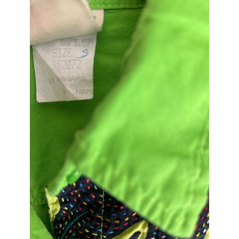 Funky green embroidered vintage Panama shirt size S Small - Picture 4 of 5